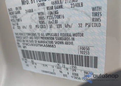 2009 Ford Escape Xlt из США, поврежденный, VIN 1FMCU93G79KA58683